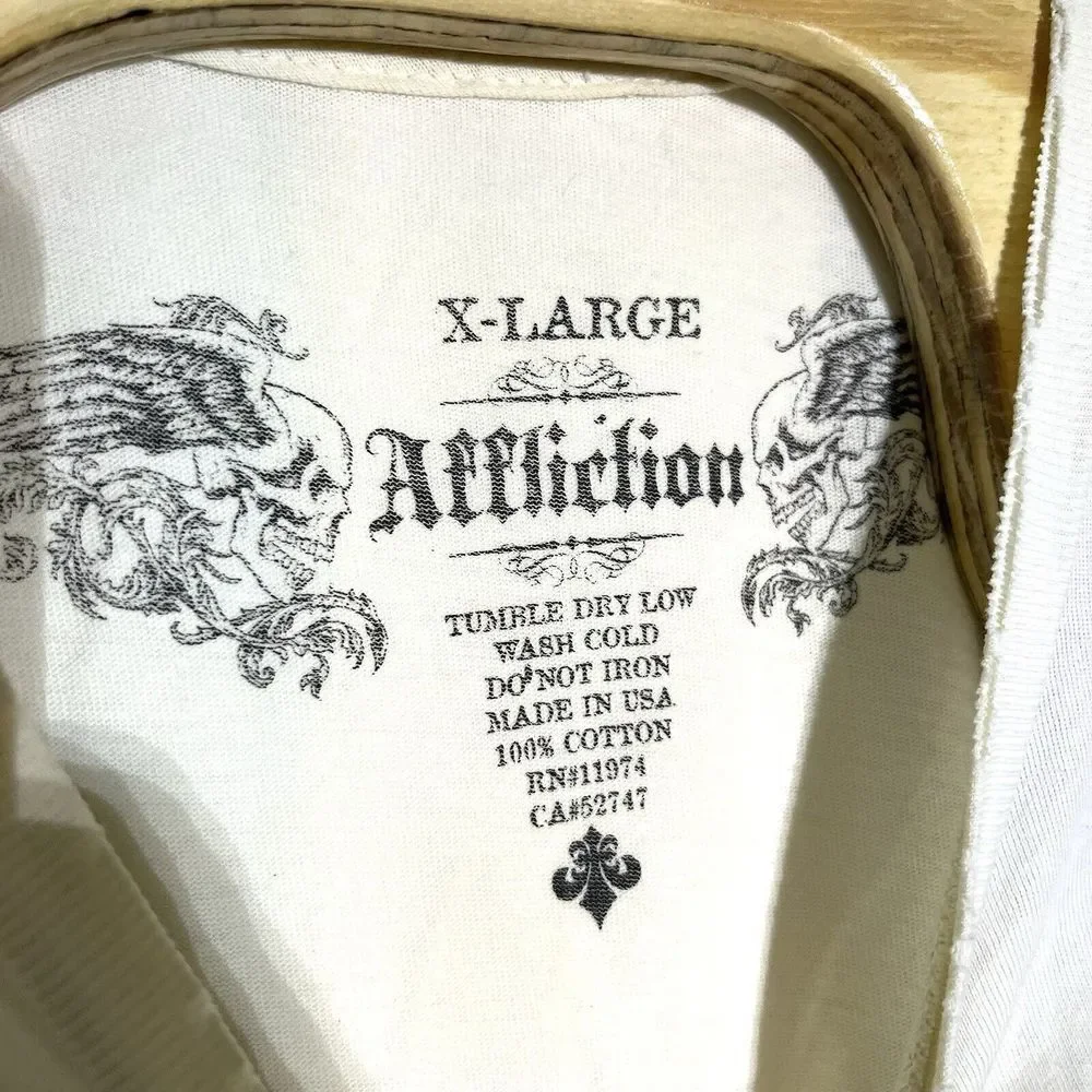 Affliction Men's XL‎ THE RIPPER Skull Reaper Lantern White Tshirt Y2K Grunge